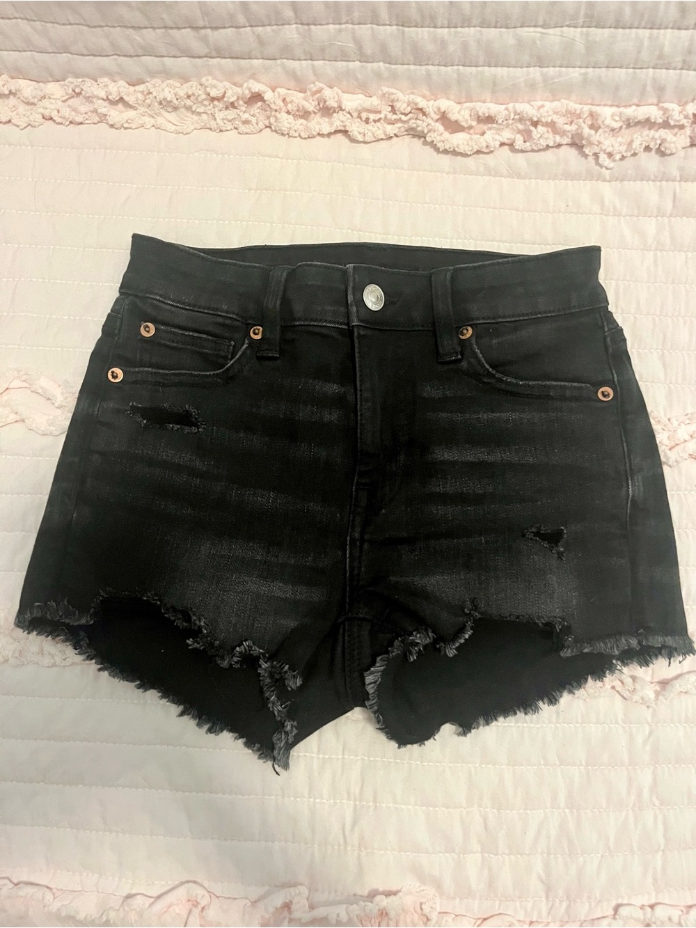 American Eagle Outfitters Black High-Rise Distressed Denim Shorts